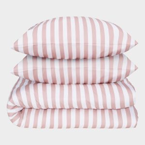 Bambus sengetøj hvid/gammel rosa stribet bred 200Ã220 200x220